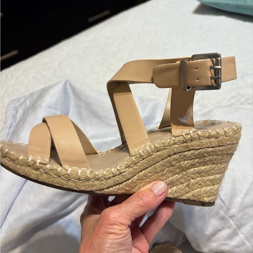 Charles David Tan Wedge Sandals with Ankle Strap
